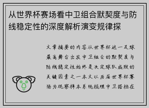 从世界杯赛场看中卫组合默契度与防线稳定性的深度解析演变规律探